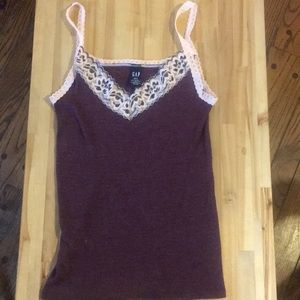 Maroon and pink floral lace and cotton cami